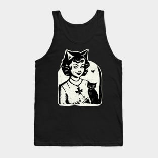 Vintage Halloween Girl and Black Cat Tank Top